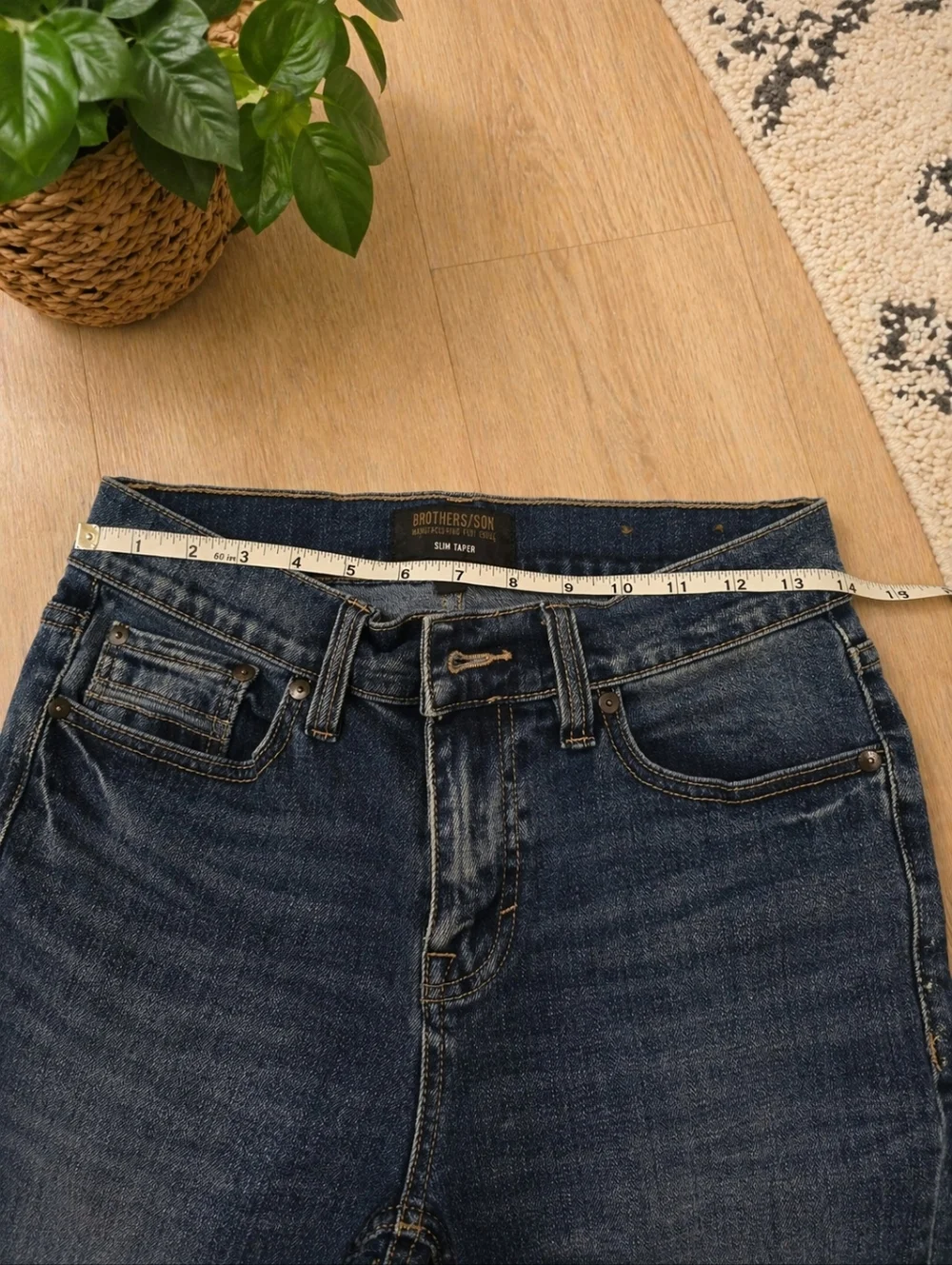 BROTHERS/SON Slim Taper Men's Blue Jeans Cotton Denim Zip Button Size:29×34